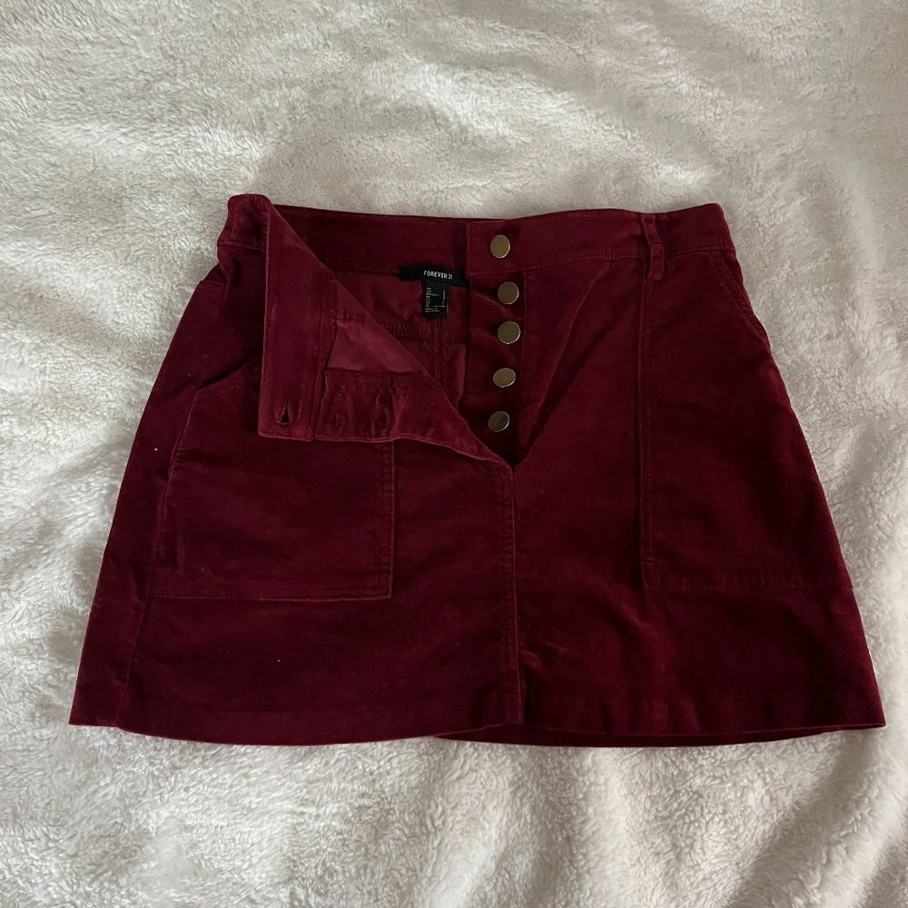 Forever 21 Dark Red Button Up Skirt, Size L